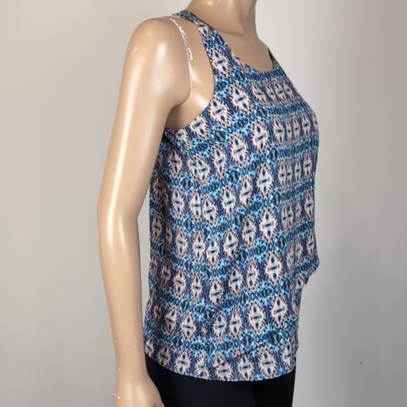 3/$20 Pink Rose Ikat Print Sleeveless Top Flowy Layered Scoop Neck Summer Blouse - Picture 7 of 10